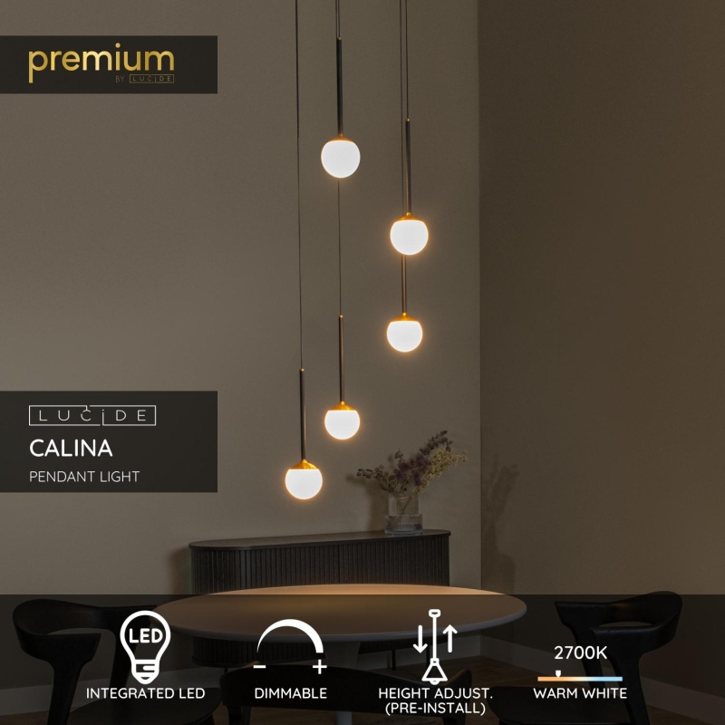 Lucide CALINA - Závesné svietidlo - Ø 42 cm - LED Rozm. - 5x7W 2560K/2750K - Čierna